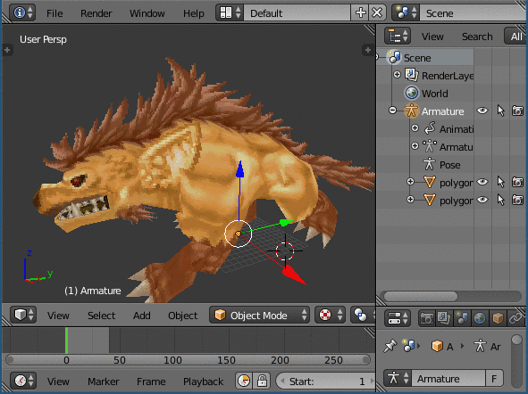 Enemy walk-cycle from Ore ga Omae o Mamoru, imported into Blender